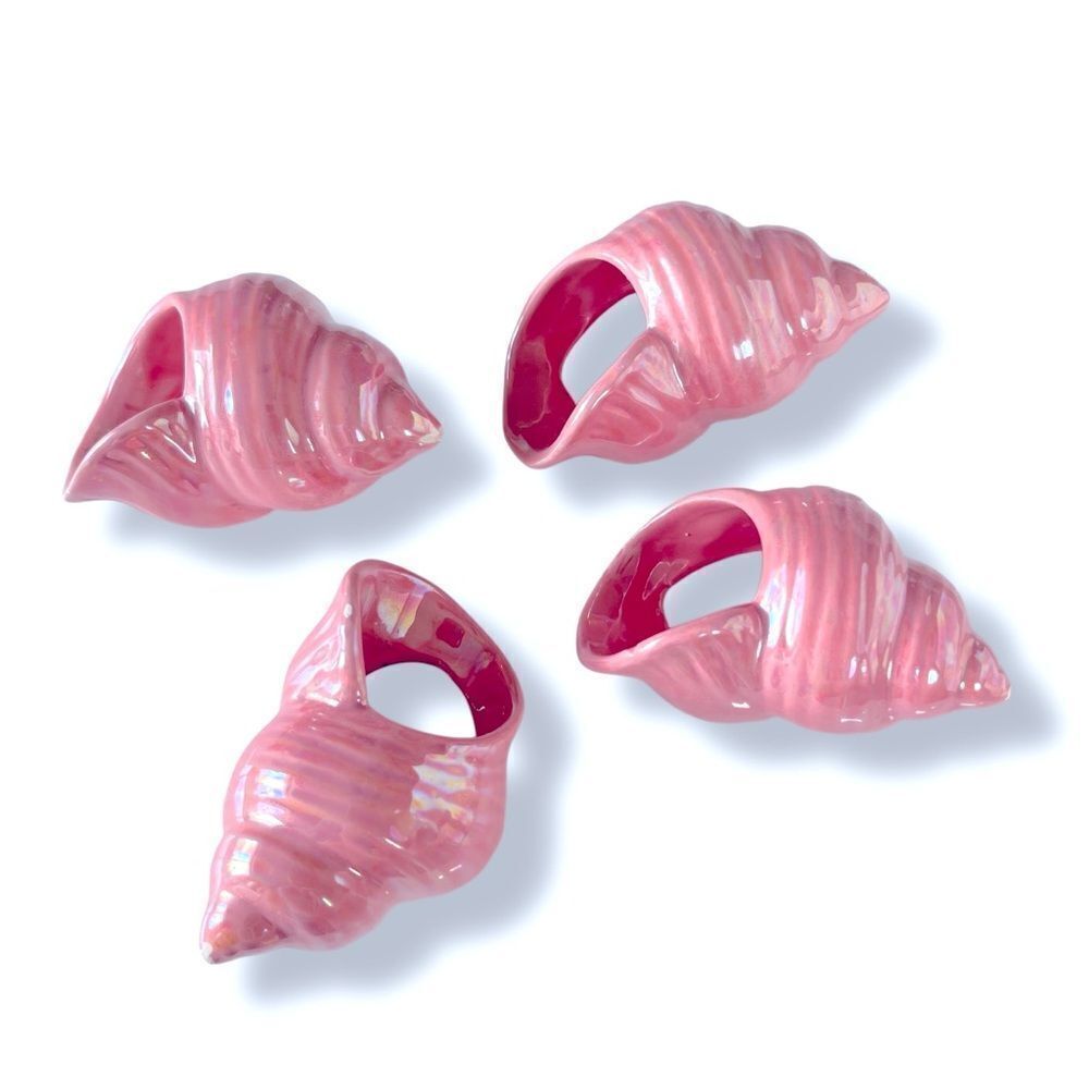 Set of Four Pink Ceramic Seashell Napkin Holders